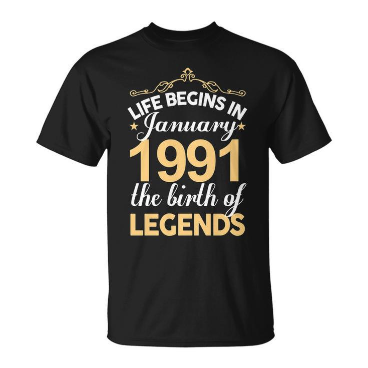 January 1991 Birthday Life Begins In January 1991 V2 T-Shirt