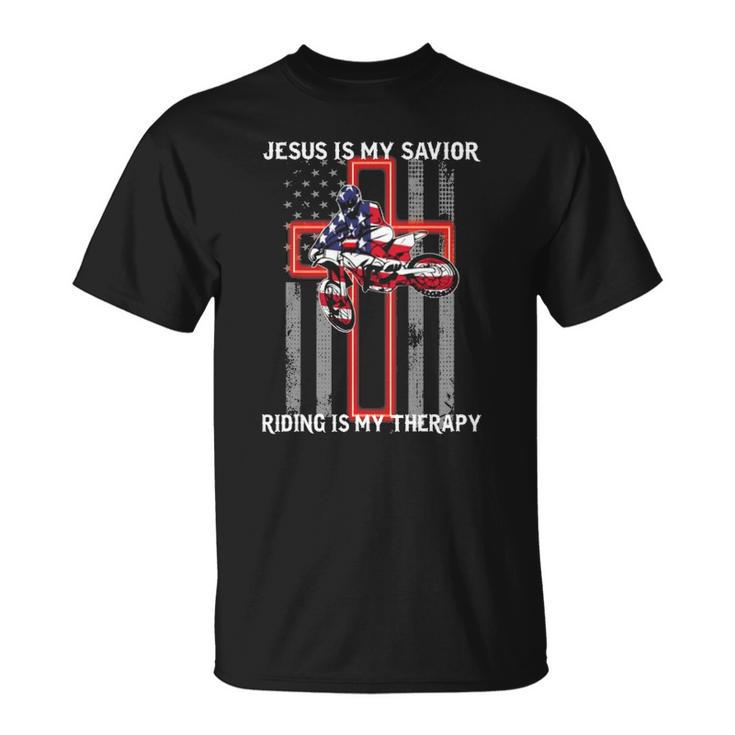 Jesus Is My Savior Riding Is My Therapy Us Flag Unisex T-Shirt