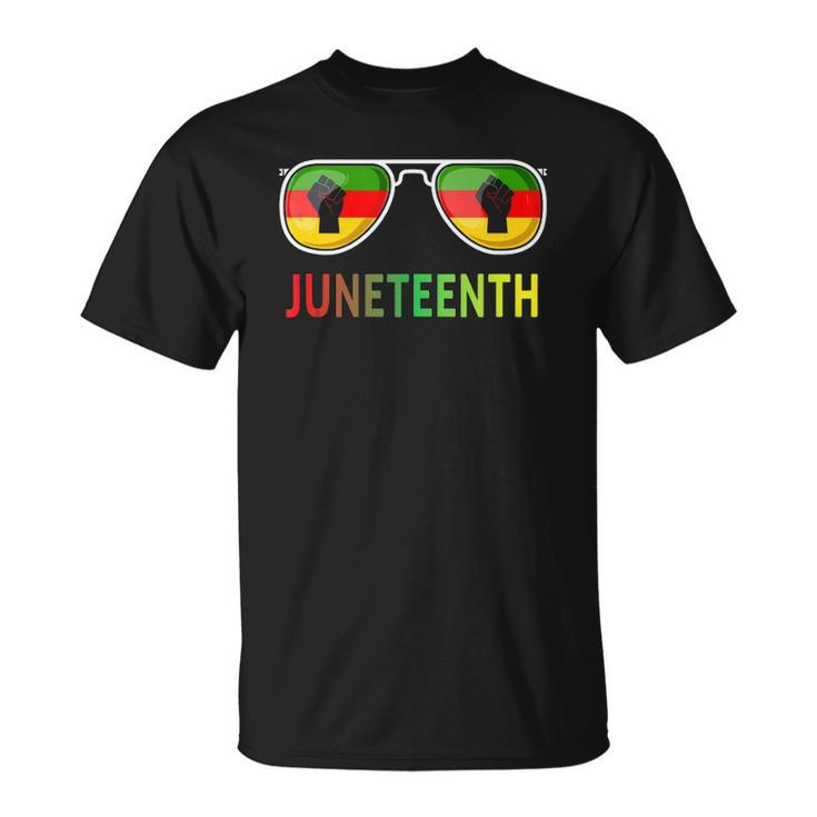 Juneteenth Sunglasses Black Pride Flag Fists Men Women  Unisex T-Shirt