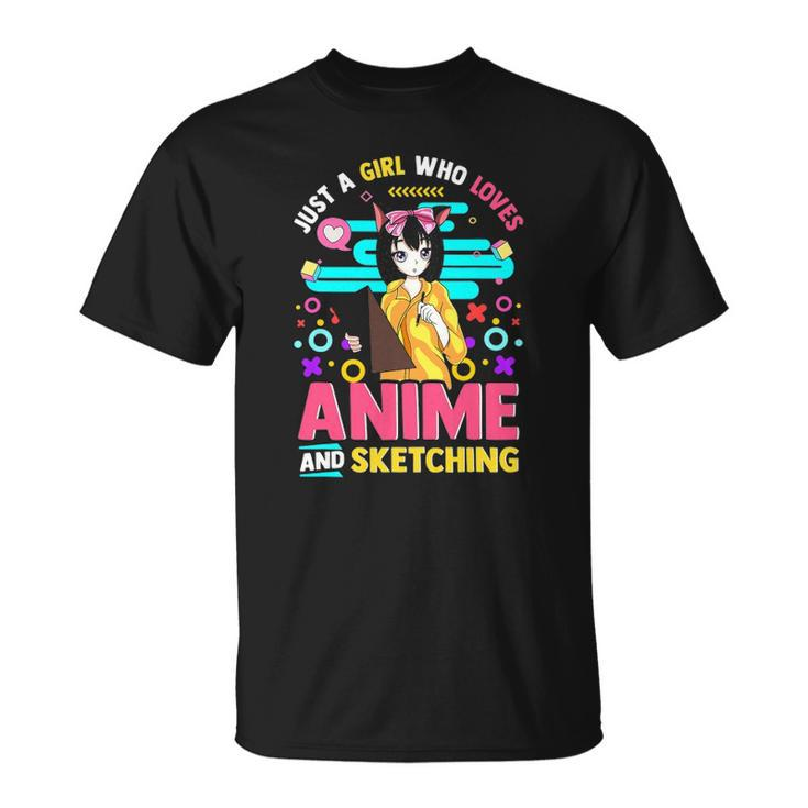 Just A Girl Who Loves Anime And Sketching Girls Teen Youth Unisex T-Shirt