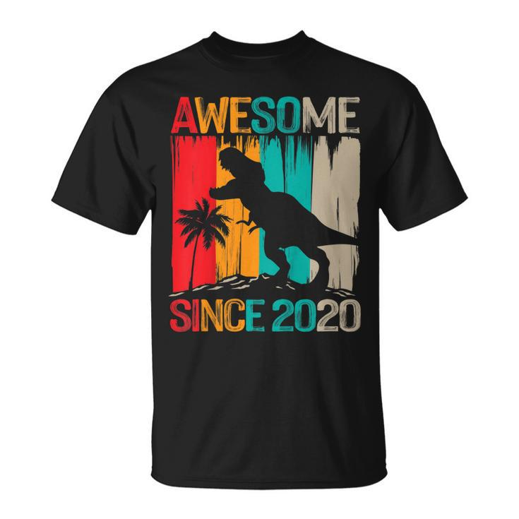 Kids 2Nd Birthday Dinosaur 2 Year Old Boy Kids Awesome Since 2020  Unisex T-Shirt