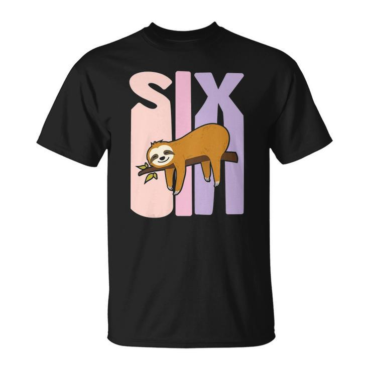 Kids 6 Years Old Cute Sloth Birthday Girl 6Th B-Day Unisex T-Shirt