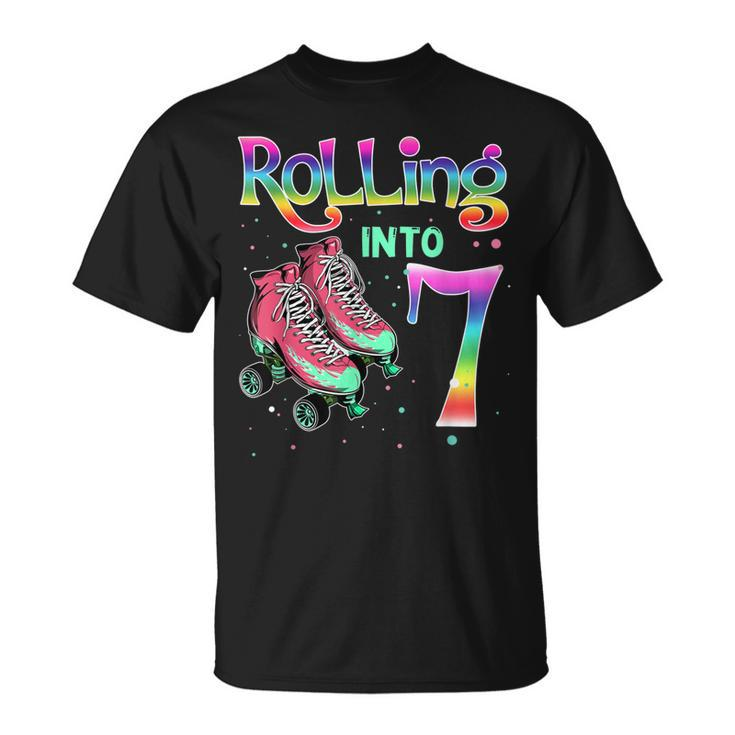 Kids 7Th Birthday  Rolling Into 7 Roller Skate Gift   Unisex T-Shirt