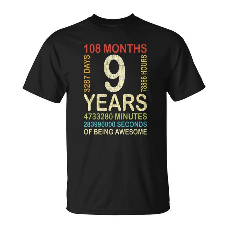 Kids 9Th Birthday 9 Years Old Vintage Retro 108 Months Boygirl Ki Unisex T-Shirt