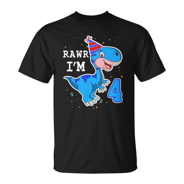 Kids Dinosaur Rawr Im 4 Years 4Th Birthdayrex Boys Gift Unisex T-Shirt