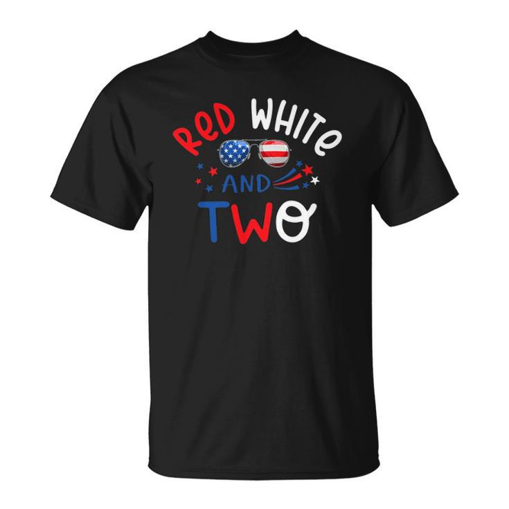Kids Red White And Two 2Nd Birthday 4Th Of July Firework Boy Unisex T-Shirt