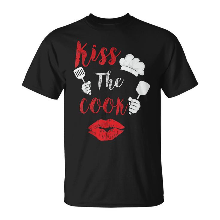 Kiss The Cook Chef Cooking Love Big Red Heart Valentines Day  Unisex T-Shirt