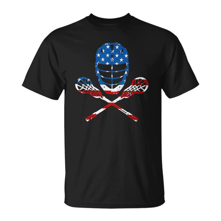 Lacrosse American Flag Lax Helmet Sticks 4Th Of July Gifts Unisex T-Shirt