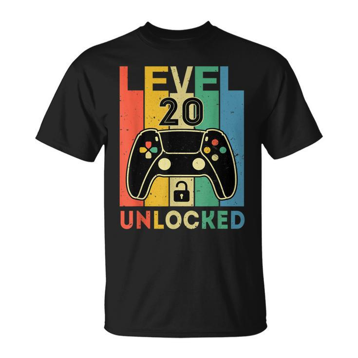 Level 20 Unlocked Retro Vintage Video Gamer 20Th Birthday  Unisex T-Shirt