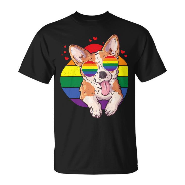 Lgbt Corgi Dog Lover Shirt Gay Pride Rainbow Sunglasses V2 Unisex T-Shirt