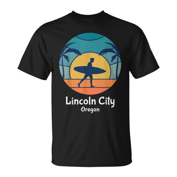 Lincoln City Oregon Surfing Surfer Vintage Sunset Surf Beach  Unisex T-Shirt