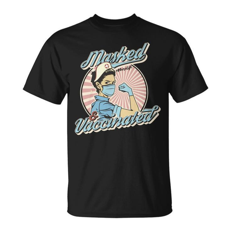 Masked And Vaccinated - Educated Vaccinated Caffeinated Dedicated Vintage Nurse Life Unisex T-Shirt