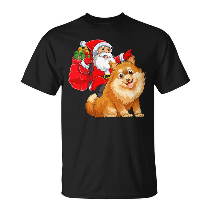 Matching Family Funny Santa Riding Pomeranian Dog Christmas T-Shirt Unisex T-Shirt