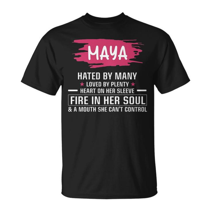 Maya Name Maya Hated By Many Loved By Plenty Heart On Her Sleeve T-Shirt
