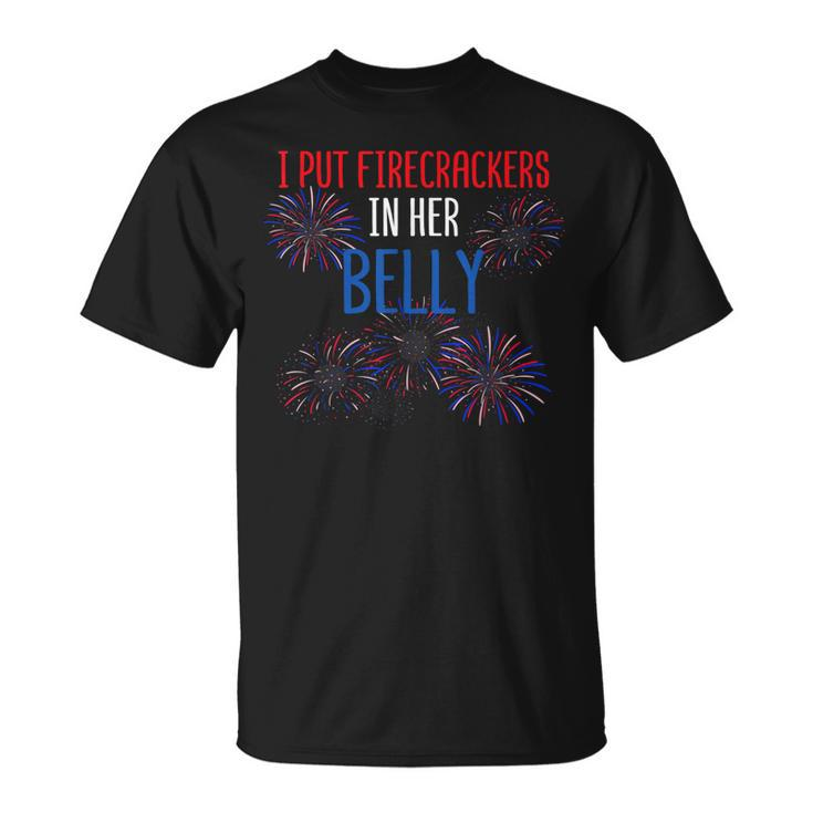 Mens 4Th Of July Pregnancy Reveal Announcement Little Firecracker Unisex T-Shirt