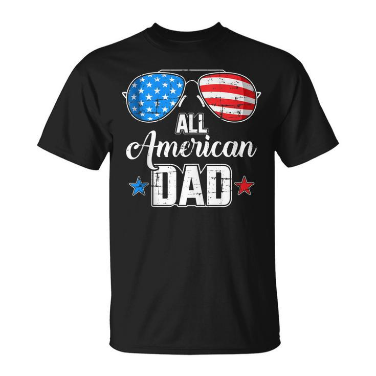 Mens All American Dad Us Flag Sunglasses For Matching 4Th Of July  Unisex T-Shirt