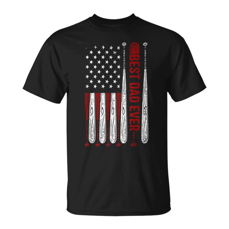 Mens Best Dad Coach Ever Baseball American Flag 4Th Of July   Unisex T-Shirt