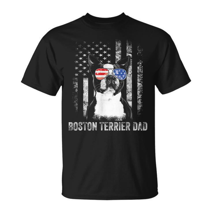 Mens Boston Terrier Dad American Flag 4Th Of July Dog Fathers Day  Unisex T-Shirt