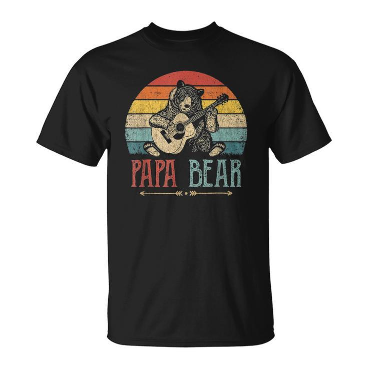 Mens Cute Papa Bear Vintage Fathers Day Retro Dad Guitar Unisex T-Shirt