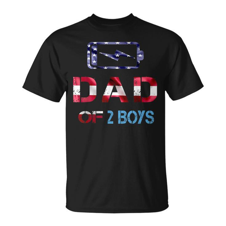 Mens Funny Fathers Day Dad Of 2 Boys American Flag 4Th Of July  Unisex T-Shirt