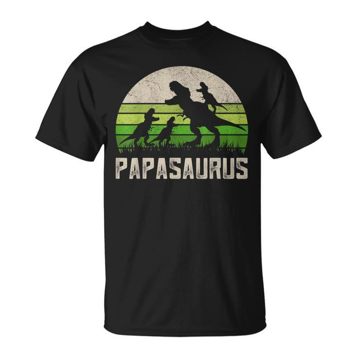 Mens Funny Grandpa  Papasaurus Dinosaur 3 Kids Fathers Day  Unisex T-Shirt