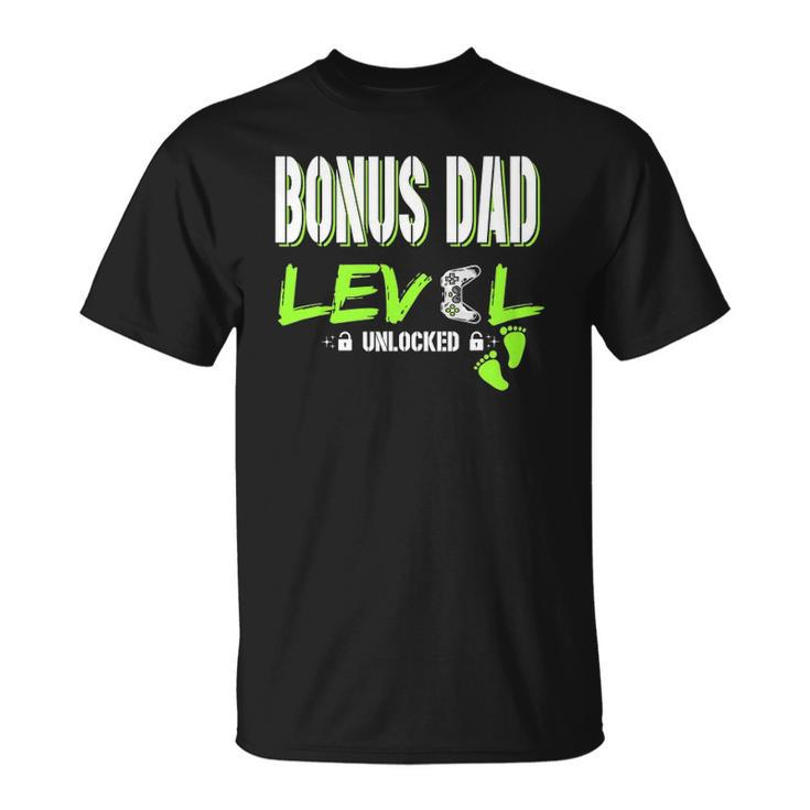 Mens Gaming Bonus Dad Level Unlocked Gamer Leveled Up Fathers Unisex T-Shirt