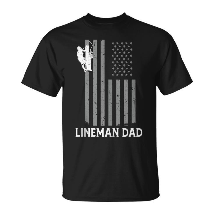 Mens Lineman Dad American Flag Electric Cable Mens Lineman  Unisex T-Shirt
