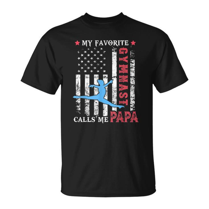 Mens My Favorite Gymnast Calls Me Papa Usa Flag Fathers Day Unisex T-Shirt