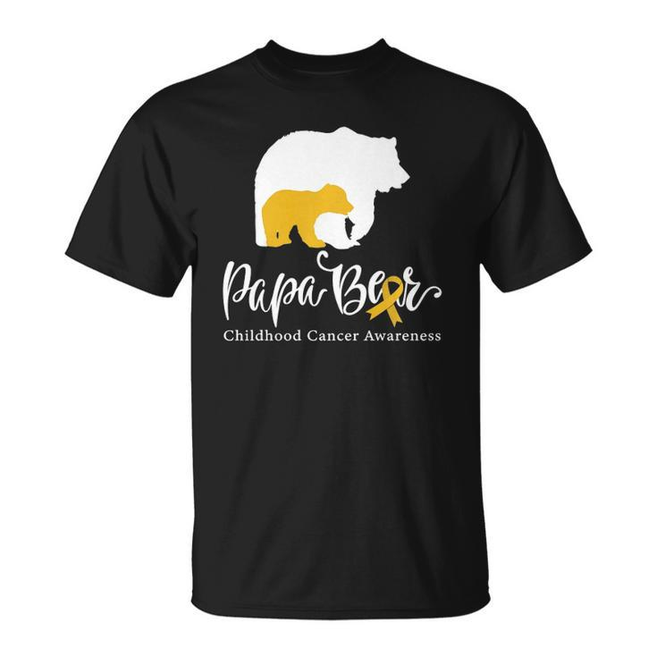 Mens Papa Bear Gold Ribbon Childhood Cancer Awareness  Unisex T-Shirt
