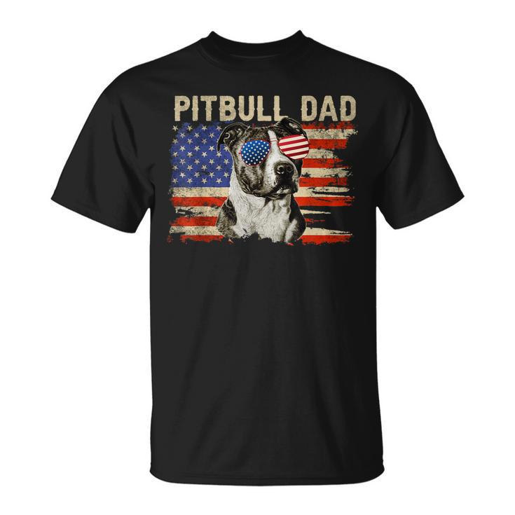 Mens Patriotic Pitbull Dad  4Th Of July American Flag Usa  Unisex T-Shirt