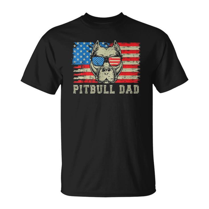 Mens Pitbull Dad American Pit Bull Dog Us Flag 4Th Of July Unisex T-Shirt