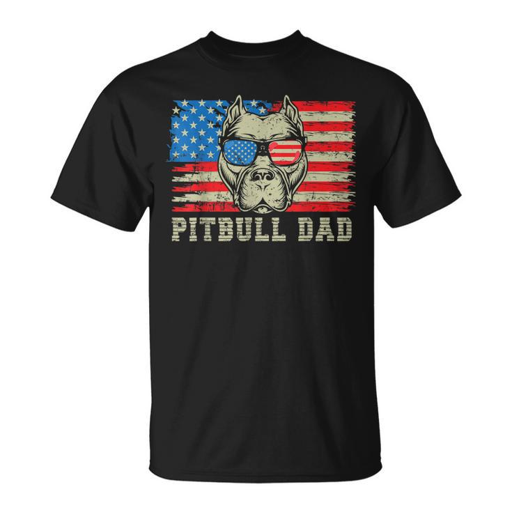 Mens Pitbull Dad American Pit Bull Dog Us Flag 4Th Of July  Unisex T-Shirt