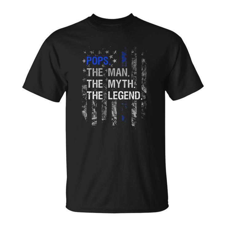 Mens Pops The Man Myth Legend  Thin Blue Line Unisex T-Shirt