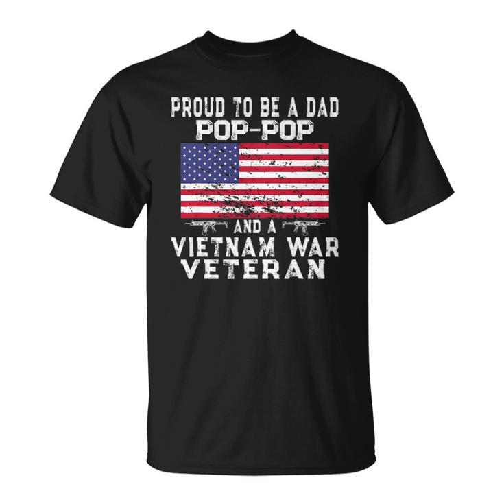 Mens Proud Dad Pop-Pop Vietnam War Veteran - Retro Us Flag Grandpa Unisex T-Shirt