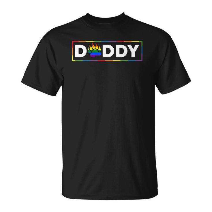 Mens Proud Gay Daddy Bear Paw Pride Rainbow Lgbtq Dad Fathers Day Unisex T-Shirt