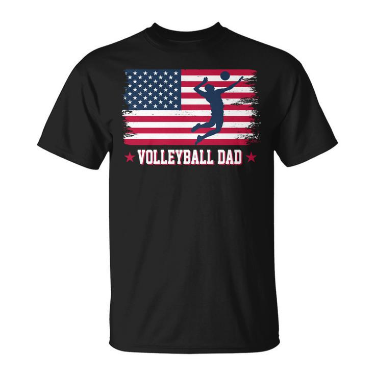 Mens Proud Volleyball Dad American Flag 4Th Of July Freedom   Unisex T-Shirt