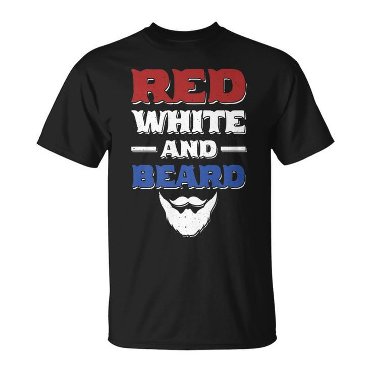 Mens Red White And Beard Funny 4Th Of July Bearded Dad Husband   Unisex T-Shirt