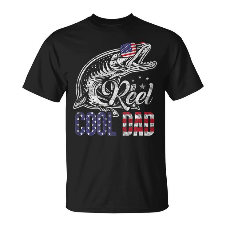 Mens Reel Cool Dad Sunglasses American Flag 4Th Of July Fishing  Unisex T-Shirt