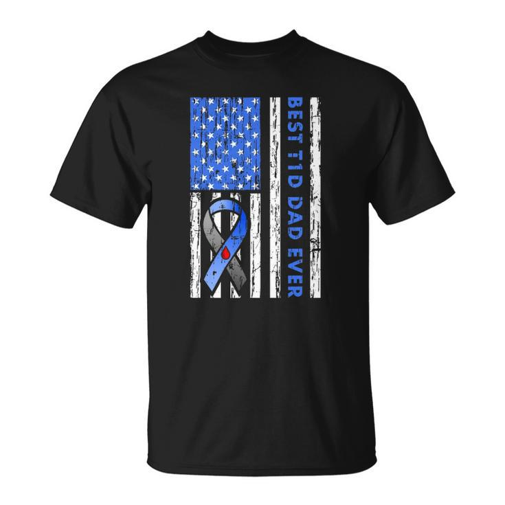 Mens T1d Dad Type 1 Diabetes American Flag Fathers Day Gift Idea Unisex T-Shirt