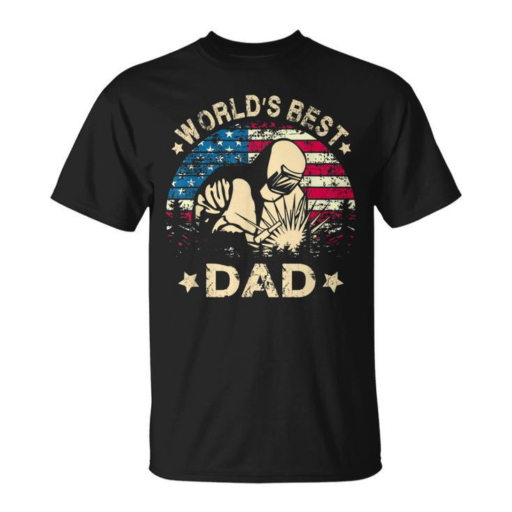 Mens Worlds Best Welder Dad T  4Th Of July American Flag Unisex T-Shirt