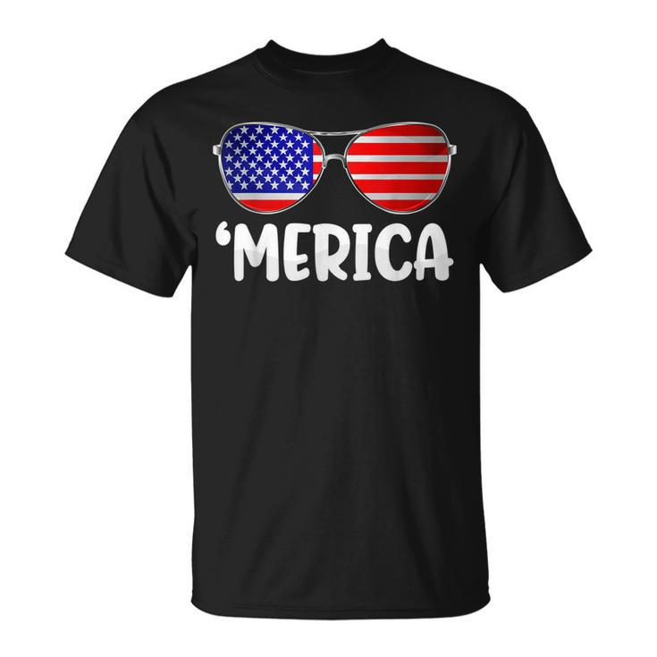 Merica Sunglasses 4Th Of July Boys Girls Men Women Usa Flag  Unisex T-Shirt