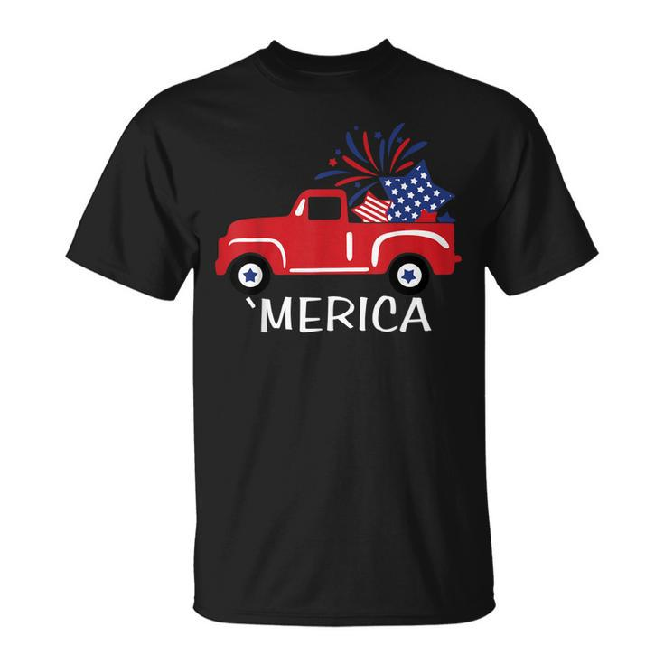 Merica Truck 4Th Of July Boys Girls Men Women Usa Flag  Unisex T-Shirt