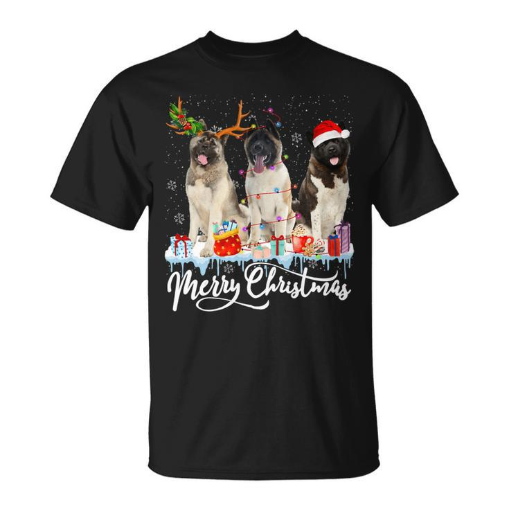 Merry Christmas American Akita Santa Light Reindeer Snow T-Shirt Unisex T-Shirt