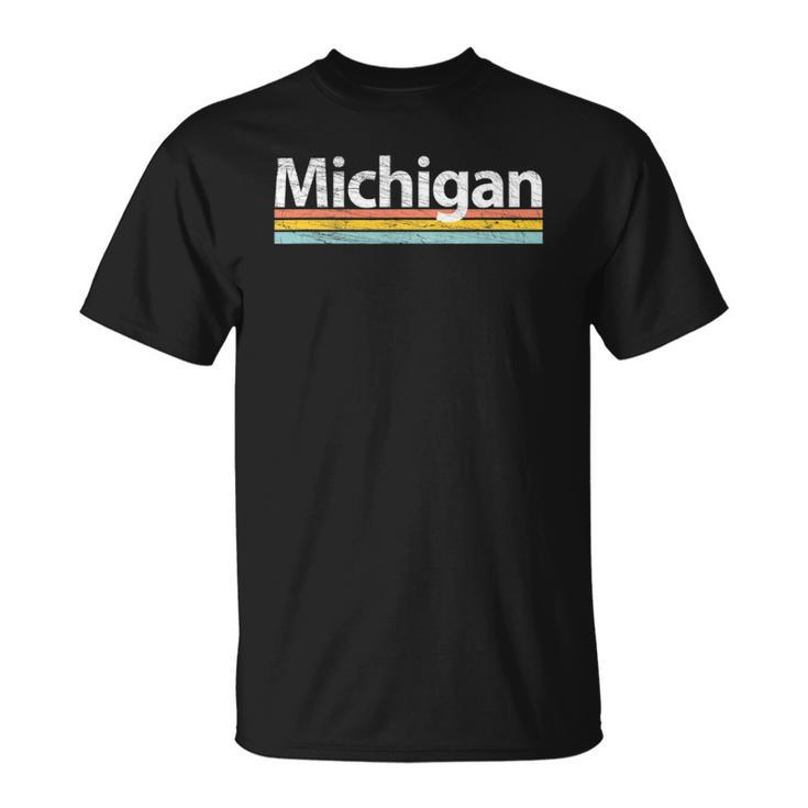Michigan - Mi Vintage Worn Design - Retro Stripes Classic Unisex T-Shirt