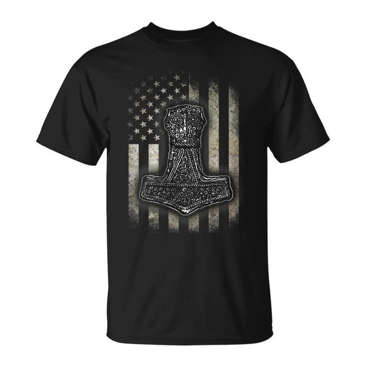 Mjolnir Hammer American Viking Flag T-shirt