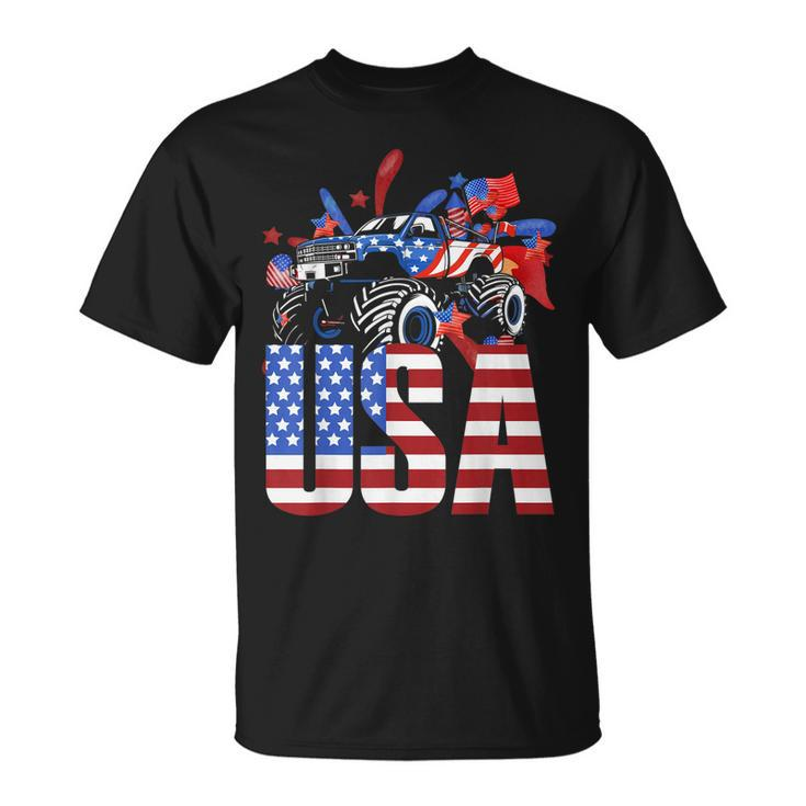 Monster Truck Toddler Boys Usa American Flag July 4Th  Unisex T-Shirt