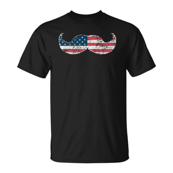 Mustache Silhouette American Flag Funny Usa July 4Th Unisex T-Shirt