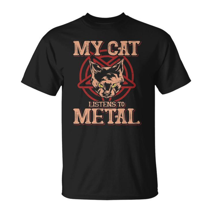 My Cat Listens To Metal Black Dark Rock Death Metal Unisex T-Shirt