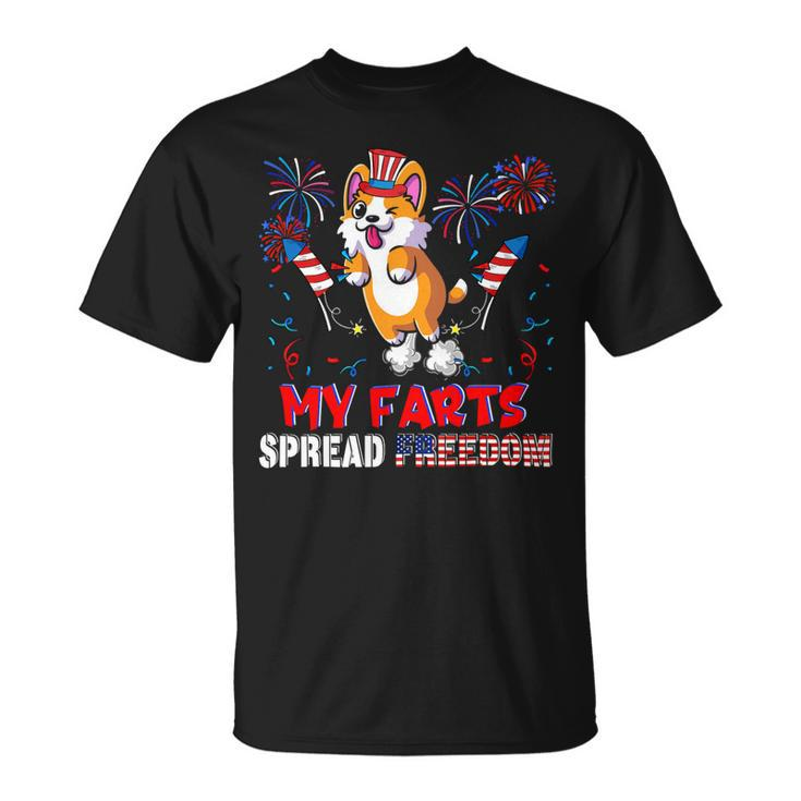 My Farts Spread Freedom Funny American Flag Corgi Fireworks Unisex T-Shirt