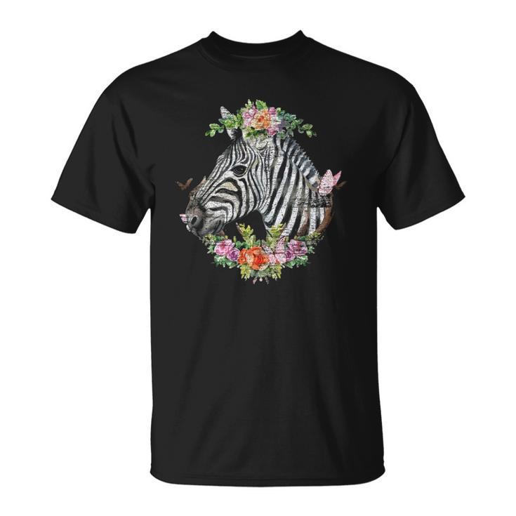 Nature Floral Plants Flowers Animal Zebra Unisex T-Shirt